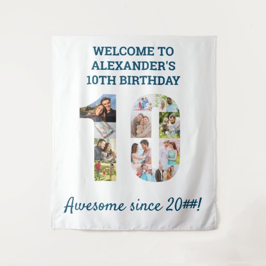 10歳の誕生日パーティー写真コラージュ背景 タペストリー (正面)