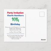 10歳の誕生日パーティー招待状 ポストカード (裏面)