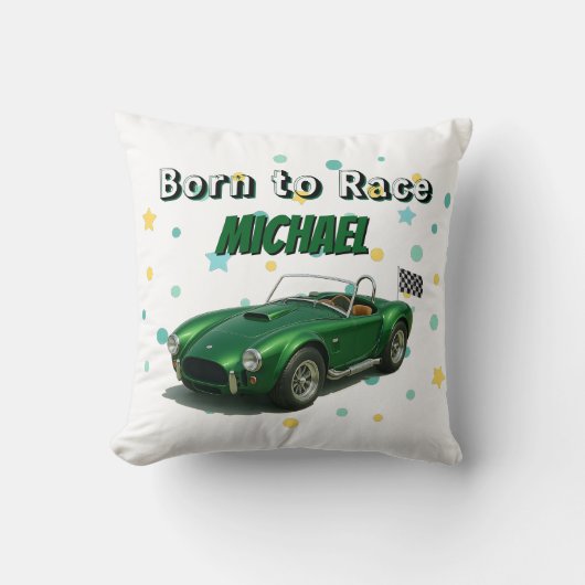10歳の誕生日パーティー用グリーン・レーシングカー クッション (正面)