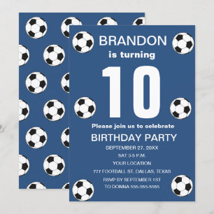 10歳の誕生日パーティー サッカー 青い少年 スポーツ 招待状