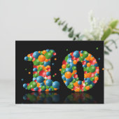 10歳の誕生日パーティー シャボン玉とボールでお祝い 招待状 (スタンド正面)