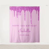 10歳の誕生日パーティー ピンクグリッター垂れ目 ガール タペストリー (正面)