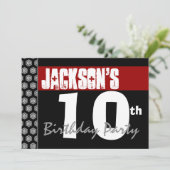 10歳の誕生日パーティー モダンな赤 黒 白 招待状 (スタンド正面)