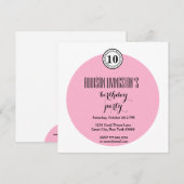 10歳の誕生日パーティー モダンピンク ブラック バブル V03B 招待状 (正面/裏面)
