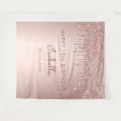 10歳の誕生日パーティー ローズゴールド グリッター ドリップ ガール タペストリー (正面(横))