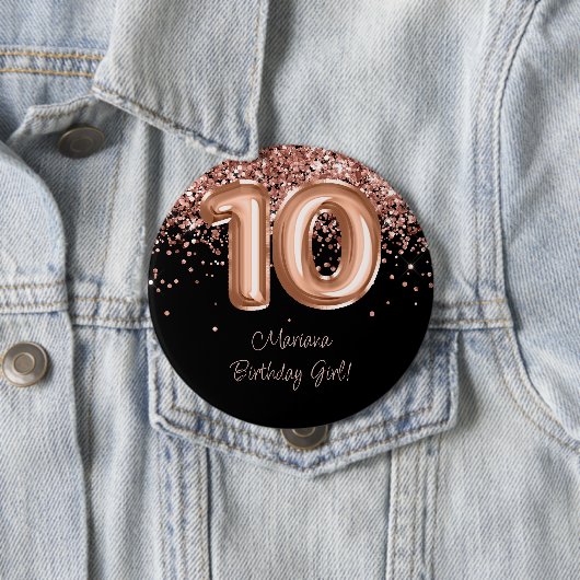 10歳の誕生日パーティー ローズゴールド ブラック 缶バッジ (インサイチュ)