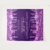 10歳の誕生日パーティー 紫 ピンク グリッター ドリップ ガール タペストリー (正面(横))