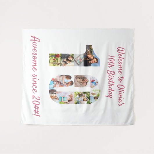 10歳の誕生日パーティー 10枚の写真コラージュ 背景 タペストリー (正面(横))