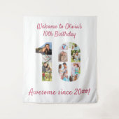 10歳の誕生日パーティー 10枚の写真コラージュ 背景 タペストリー (正面)