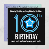 10歳の誕生日パーテモダンィー青と黒W689 招待状 (正面/裏面)