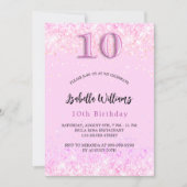10歳の誕生日ピンクの紙吹雪ガールパーティー 招待状 (正面)