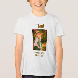 10歳の誕生日フォト 名前 日付 シンプル ブラウン ベージュ トライブレンドＴシャツ