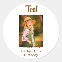 10歳の誕生日フォト 名前 日付 シンプル ブラウン ベージュ ラウンドシール