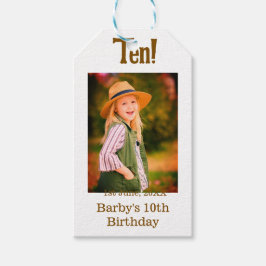 10歳の誕生日フォト 名前 日付 シンプル ブラウン ベージュ b ギフトタグ