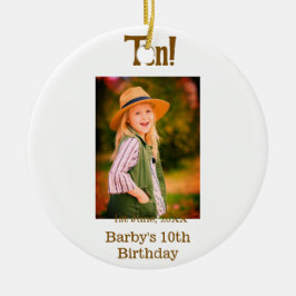 10歳の誕生日フォト 名前 日付 シンプル ブラウン ベージュ b セラミックオーナメント