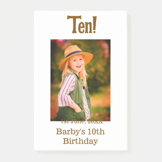10歳の誕生日フォト 名前 日付 シンプル ブラウン ベージュ b ポストイット (正面)