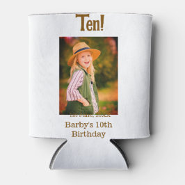 10歳の誕生日フォト 名前 日付 シンプル ブラウン ベージュ b 缶クーラー