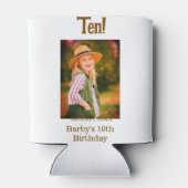 10歳の誕生日フォト 名前 日付 シンプル ブラウン ベージュ b 缶クーラー (裏面)