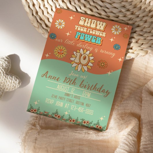 10歳の誕生日ボヘミアングルービースタイルレトロ 招待状