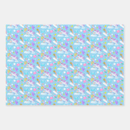 10歳の誕生日ユニコーン3色ラッピング ラッピングペーパーシート