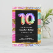 10歳の誕生日レインボーグリッターカラフルパーティー 招待状 (スタンド正面)