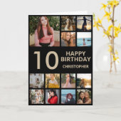 10歳の誕生日写真コラージュ 13枚の写真 ブラック＆ゴールド カード (黄色い花)