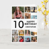 10歳の誕生日写真コラージュ 13枚の写真 黒白 カード (黄色い花)