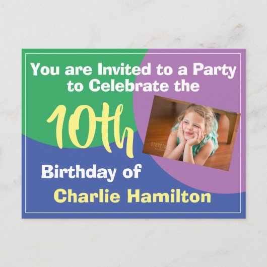 10歳の誕生日写真付き招待状 ポストカード (正面)