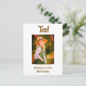 10歳の誕生日写真 名前 日付 シンプル ブラウン ベージュ b ポストカード (スタンド正面)