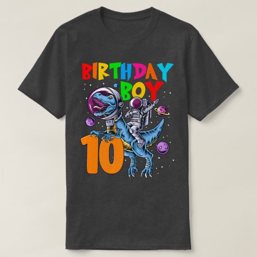10歳の誕生日少年が10th Diに乗る宇宙飛行士 Tシャツ (デザイン正面)