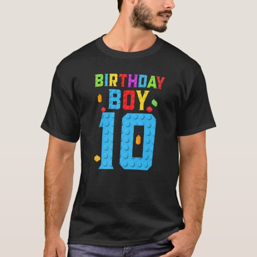 10歳の誕生日少年ブロック建物少年の木 Tシャツ (正面)