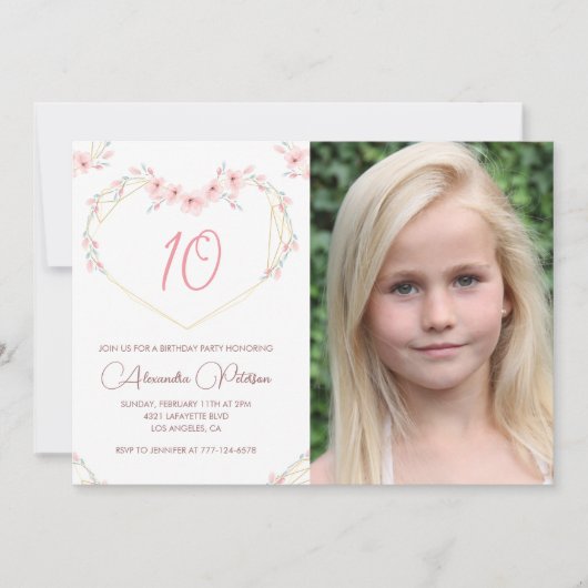 10歳の誕生日招待状ボホフローラ写真 招待状 (正面)