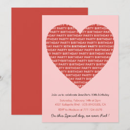 10歳の誕生日招待状モダン赤ピンク 招待状