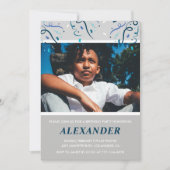 10歳の誕生日招待状 男の子 コンフェッティ フォト ネイビー 招待状 (正面)