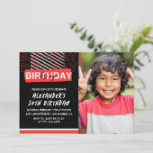 10歳の誕生日招待状 男の子 パーティー 写真 赤 招待状 (スタンド正面)