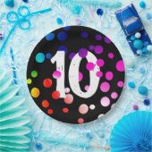 10歳の誕生日虹色のドットが黒の紙皿に ペーパープレート (パーティー)
