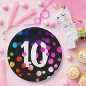 10歳の誕生日虹色のドットが黒の紙皿に ペーパープレート (パーティー)