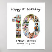 10歳の誕生日記念の数字を使った16x20インチのフォトコラージュポスター ポスター (正面)