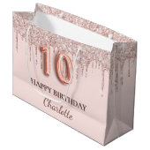 10歳の誕生日赤面ピンクグリッタードリップ ラージペーパーバッグ (正面アングル)