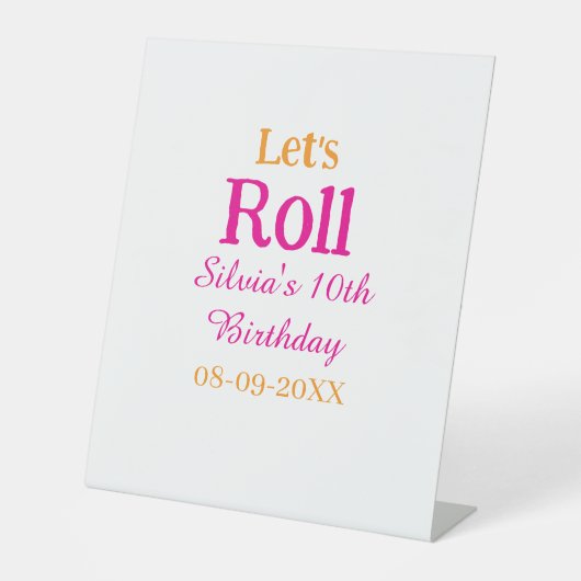 10歳の誕生日転がを楽しもう一つ名前レトロなピンク 台座サイン (正面)