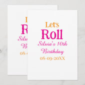 10歳の誕生日転がを楽しもう一つ名前レトロなピンク 招待状 (正面/裏面)