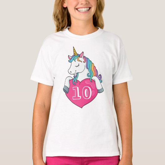 10歳の誕生日+かわいいユニコーン+女の子への誕生日プレゼント Tシャツ (正面)