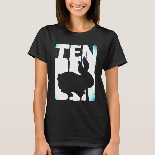 10歳の誕生日 ウサギのファン 女の子 Tシャツ (正面)