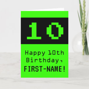 10歳の誕生日：オタク/ギークスタイルの「10」と名前 カード