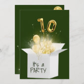 10歳の誕生日 ゴールド風船 白い箱 招待状 (正面/裏面)