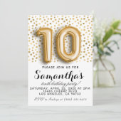 10歳の誕生日 ゴールド ポルカドット ご招待 招待状 (スタンド正面)