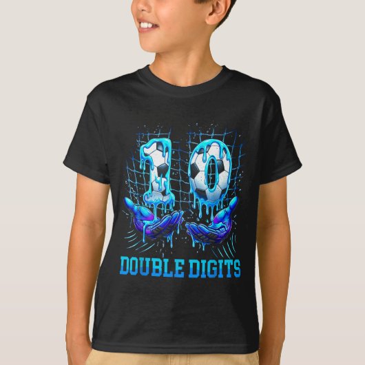 10歳の誕生日 サッカー好きな少年 アイスがしたたるデザイン Tシャツ (正面)