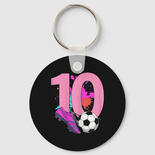 10歳の誕生日 サッカー少女 フットボール10歳 キーホルダー (正面)