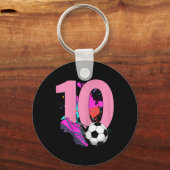10歳の誕生日 サッカー少女 フットボール10歳 キーホルダー (正面)