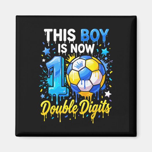 10歳の誕生日 サッカー少年 この子今10歳になりました 二桁 マグネット (正面)